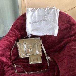 Michael Kors Manhattan Crackled Metallic Leather Wallet and Crossbody Bag